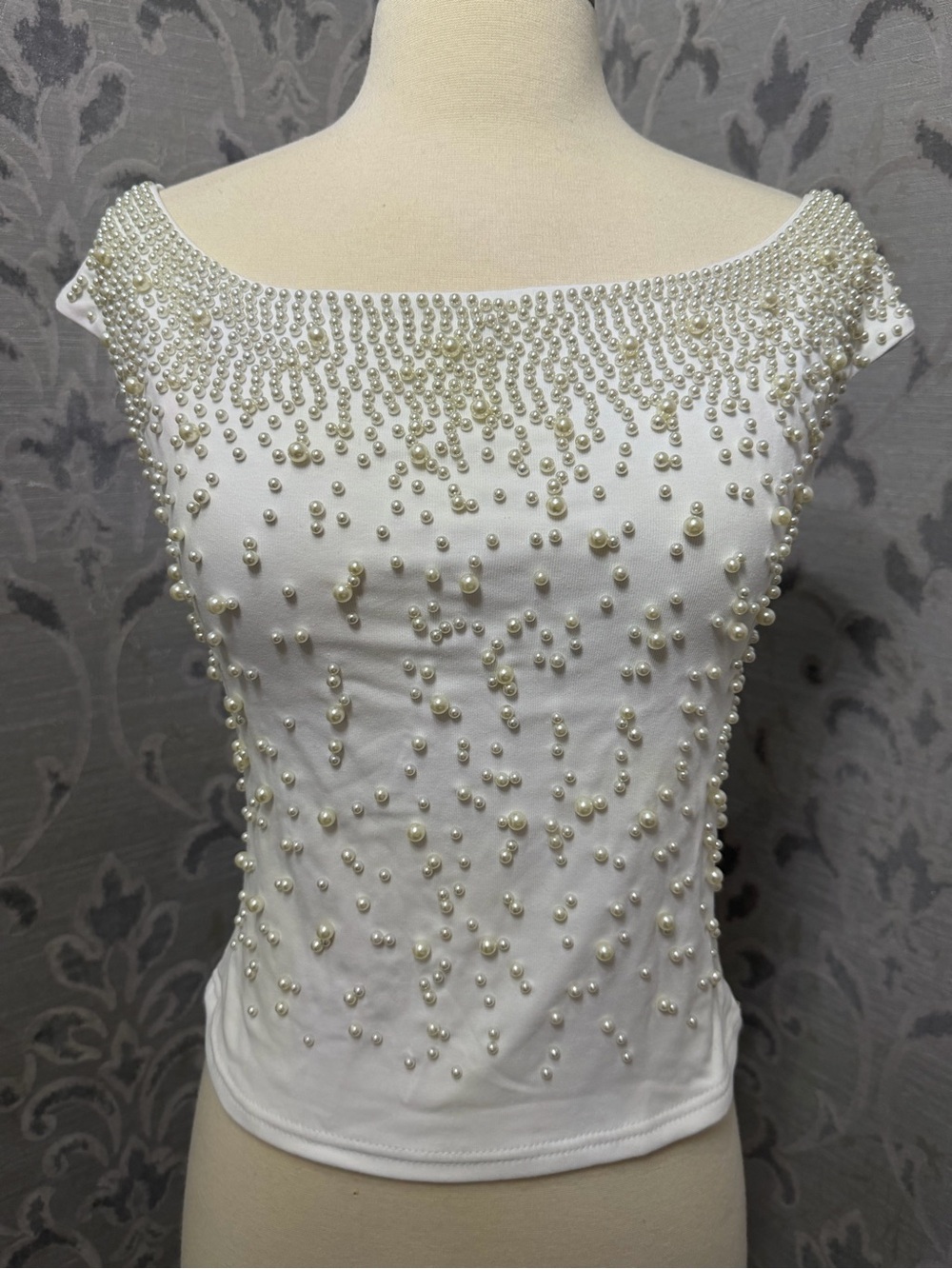 White Pearl-Embellished Dress